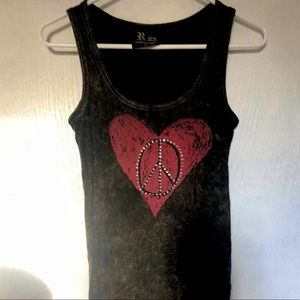 heart peace sign acid wash tank